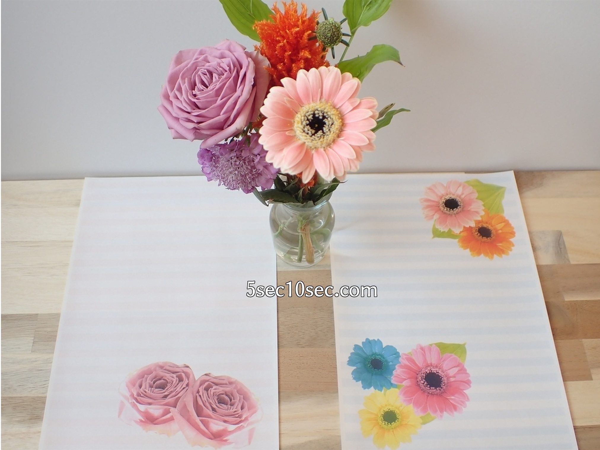 株式会社Crunch Style お花の定期便 Bloomee LIFE ブルーミーライフ　レギュラープラン　切り花、生花を写真に撮って、画像編集をしてパーツを取り出し、印刷して便箋を作りました