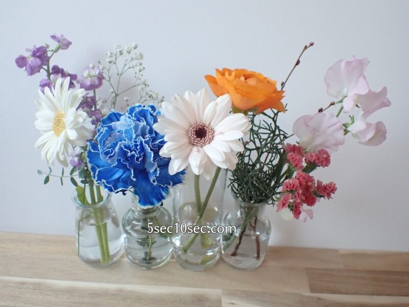 株式会社Crunch Style お花の定期便 Bloomee LIFE ブルーミーライフ レギュラープラン　隔週のお届けで2週間前の前回のお花と一緒に横に並べてみた