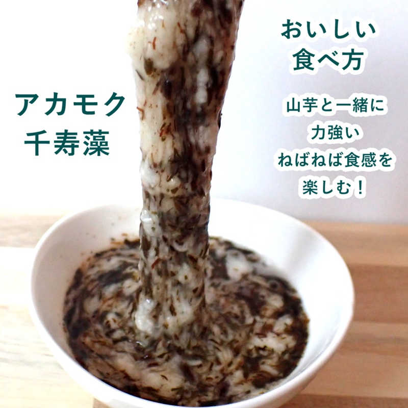 アカモク（ギバサ） 千寿藻 せんじゅそう 日本ウェルネス研究所株式会社 アカモクの達人 美味しい食べ方は山芋と合わせるとネバネバ感が増します。
